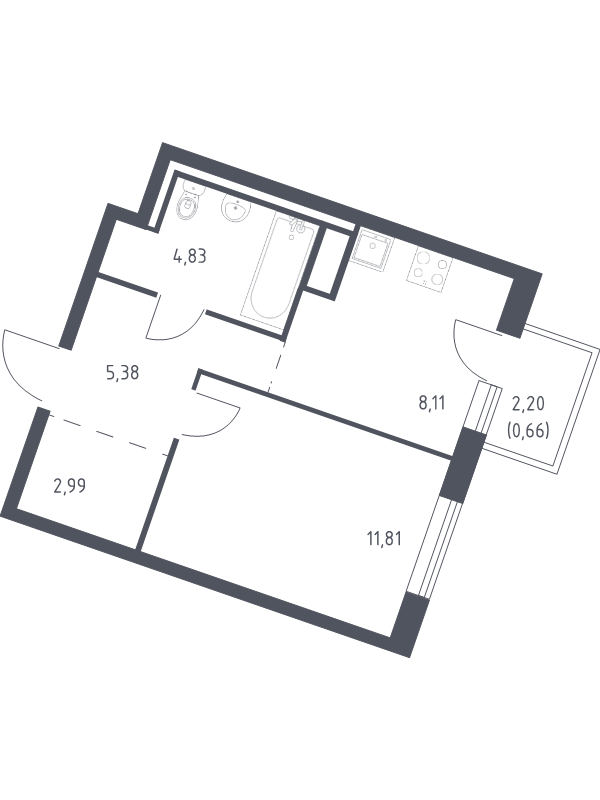 1-комнатная квартира, 33.78 м² в ЖК "Квартал Лаголово" - планировка, фото №1