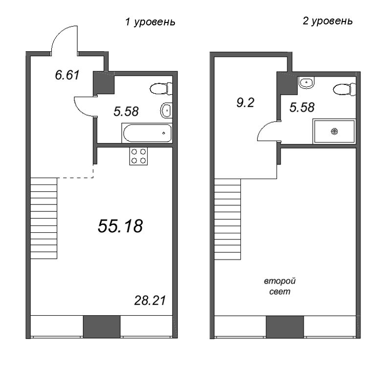 2-комнатная (Евро) квартира, 55.57 м² в ЖК "Avant" - планировка, фото №1