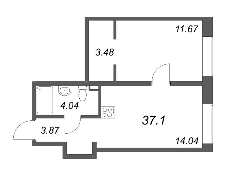 1-комнатная квартира, 37.1 м² в ЖК "17/33 Петровский остров" - планировка, фото №1