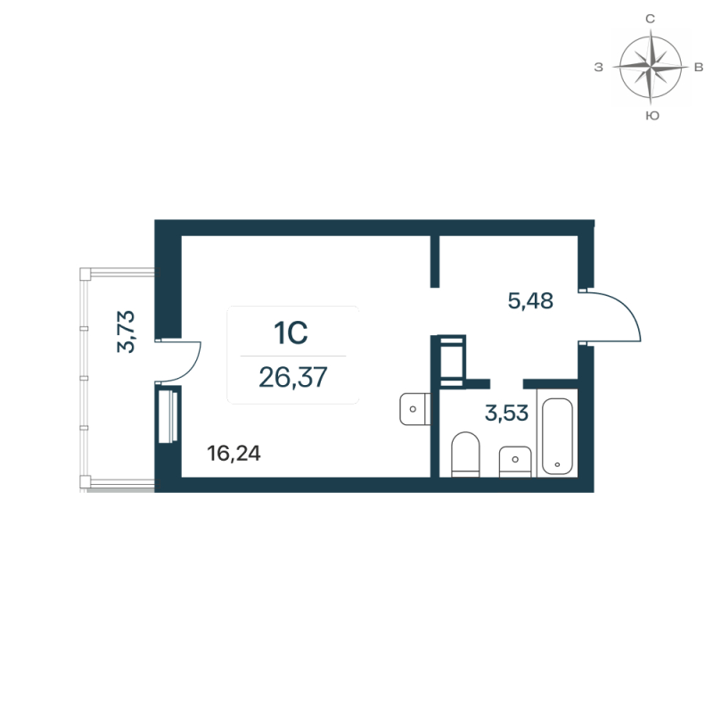Квартира-студия, 26.02 м² - планировка, фото №1