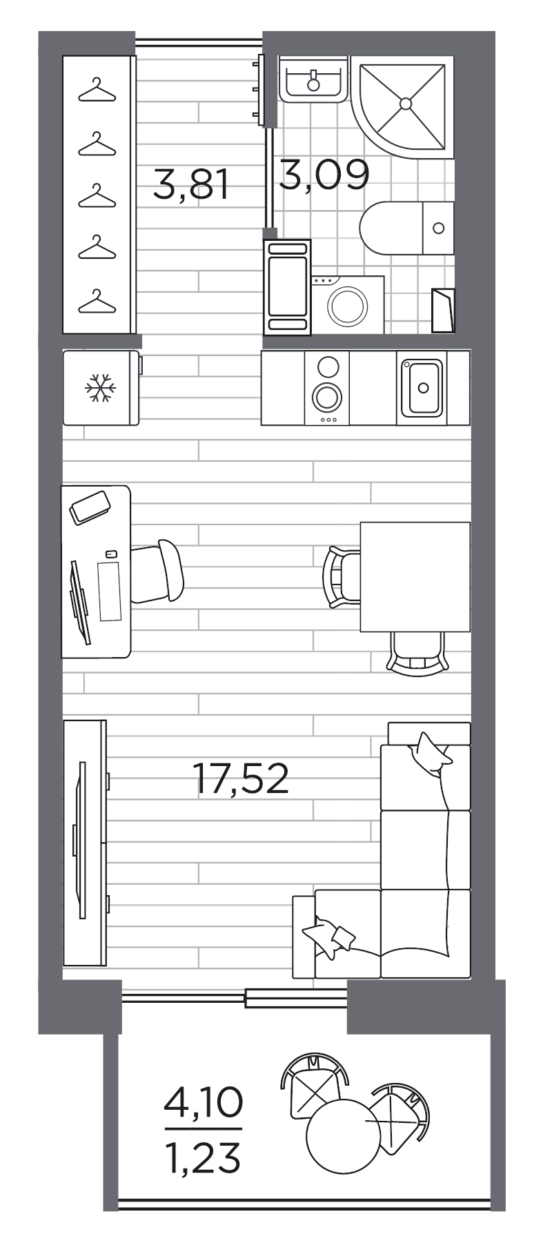 Квартира-студия, 25.65 м² в ЖК "Сезоны" - планировка, фото №1