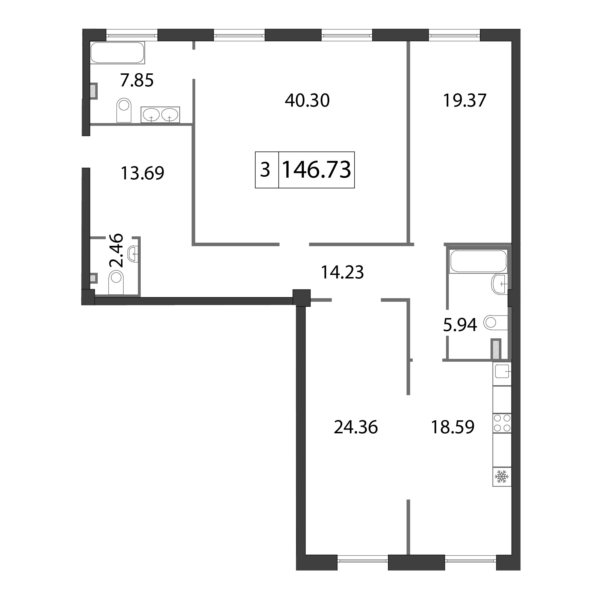 4-комнатная (Евро) квартира, 147 м² в ЖК "Neva Haus" - планировка, фото №1