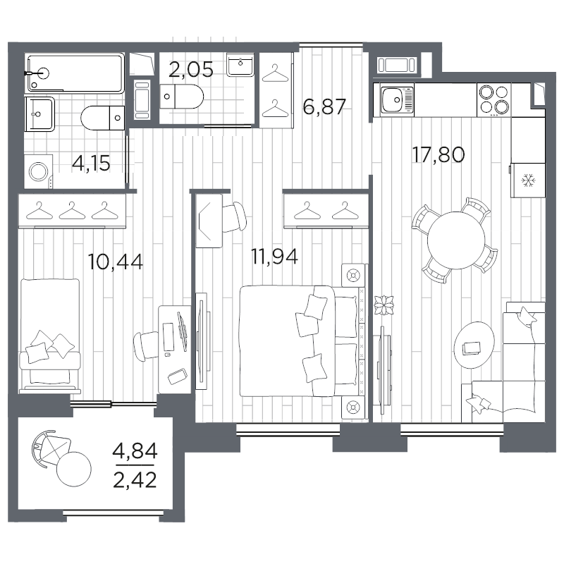 3-комнатная (Евро) квартира, 55.67 м² в ЖК "Оптимист" - планировка, фото №1