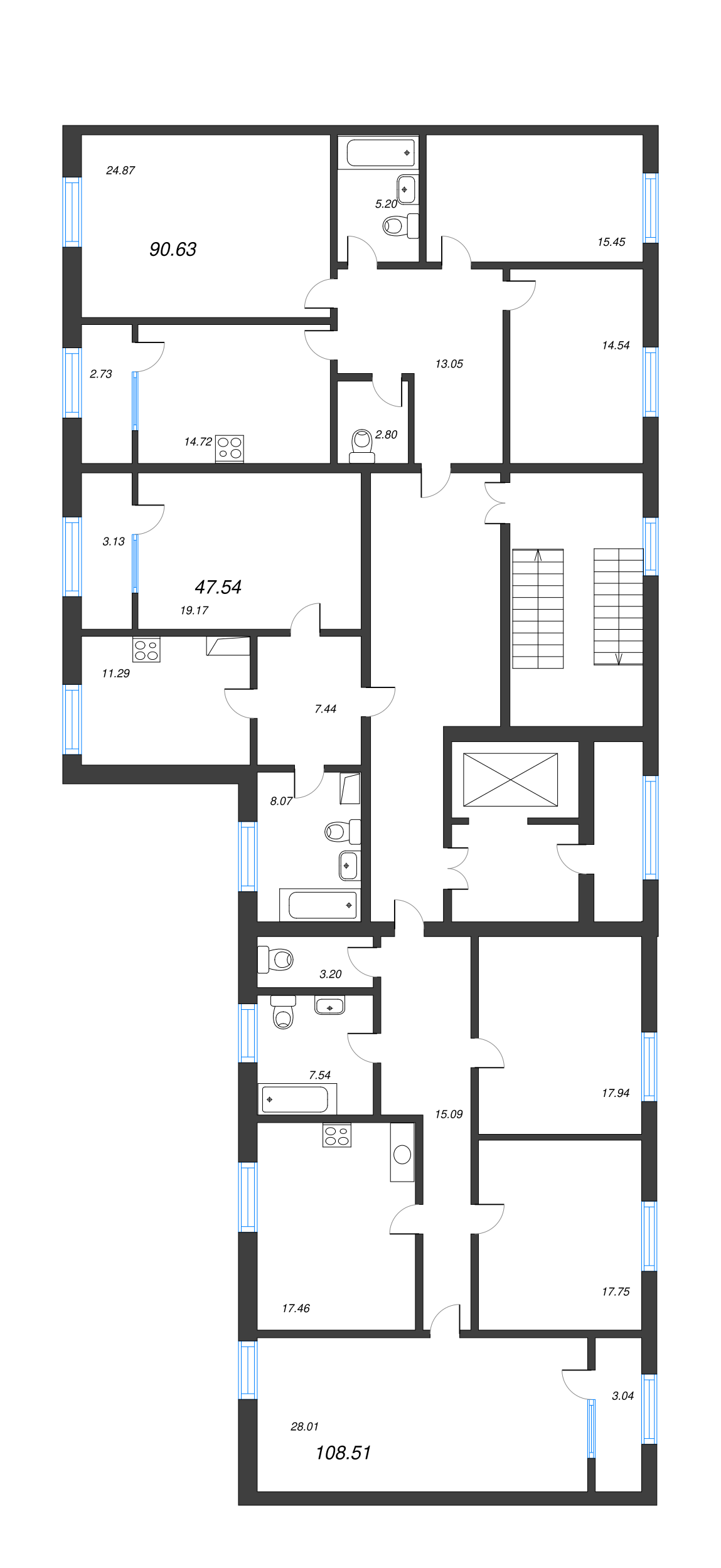 1-комнатная квартира, 47.6 м² в ЖК "Neva Haus" - планировка этажа