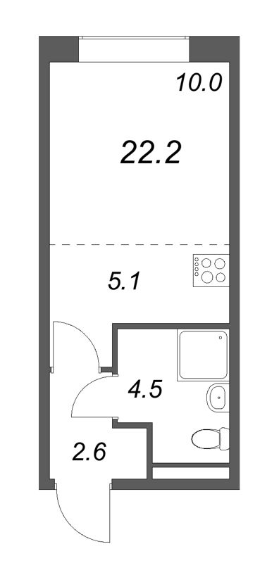 Квартира-студия, 22.2 м² - планировка, фото №1