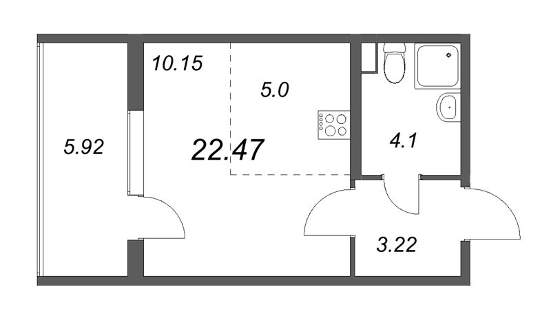 Квартира-студия, 22.47 м² - планировка, фото №1