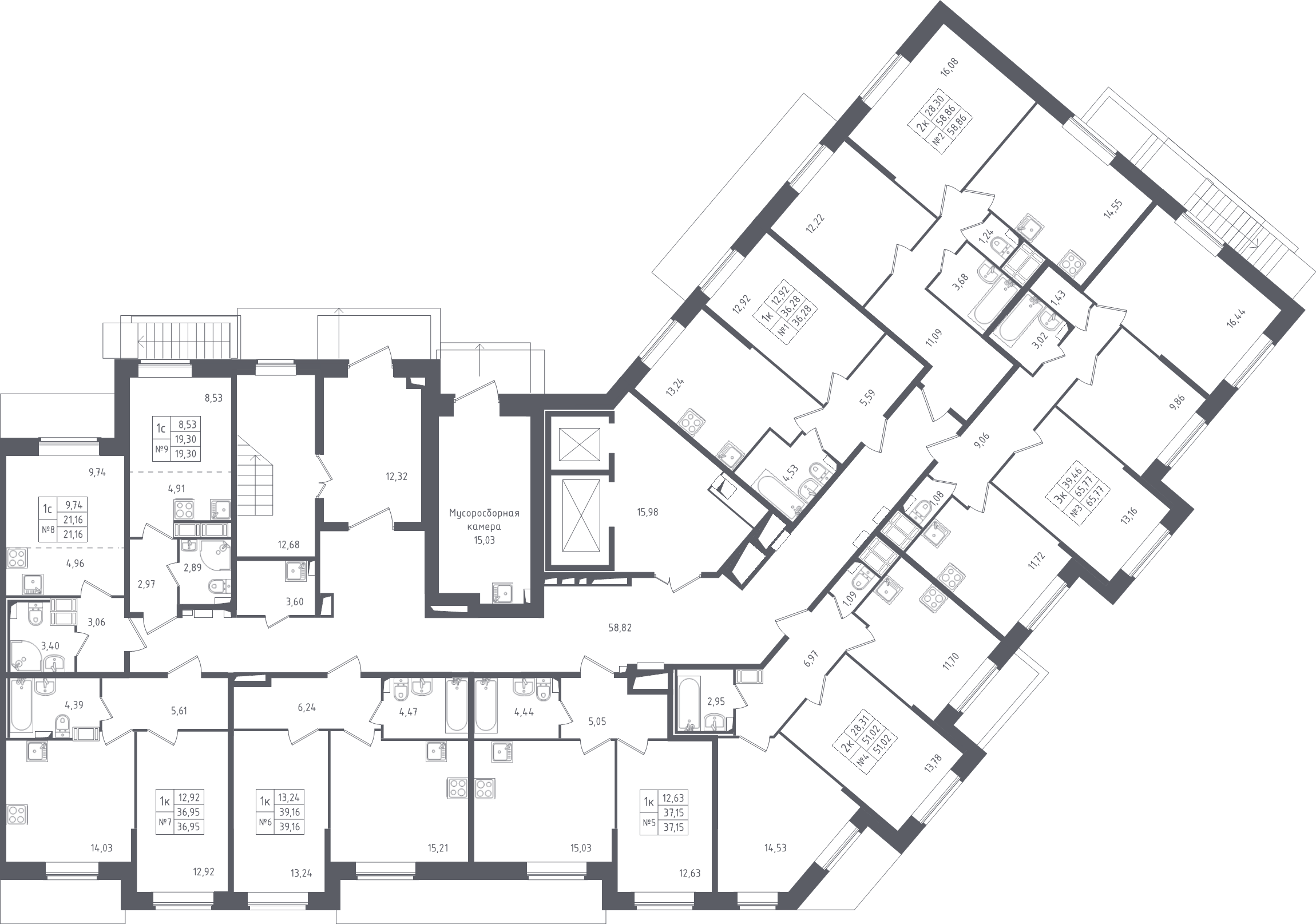1-комнатная квартира, 36.95 м² - планировка этажа