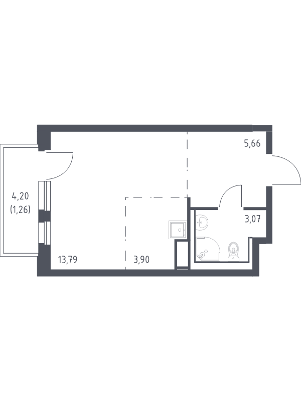Квартира-студия, 27.68 м² в ЖК "Новые Лаврики" - планировка, фото №1