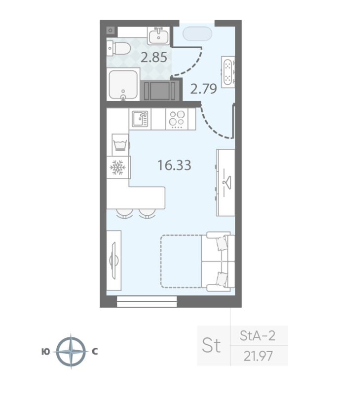 Квартира-студия, 21.9 м² в ЖК "Морская миля" - планировка, фото №1