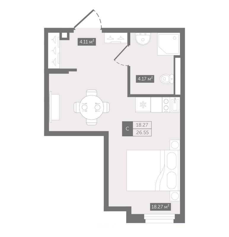 Квартира-студия, 26.55 м² в ЖК "Zoom Черная речка" - планировка, фото №1