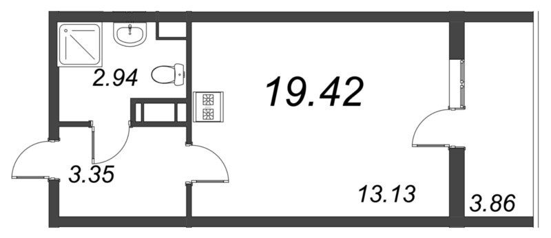 Квартира-студия, 19.42 м² - планировка, фото №1