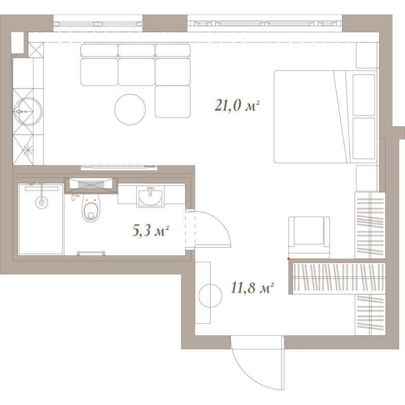Квартира-студия, 35.05 м² в ЖК "Приоритет" - планировка, фото №1