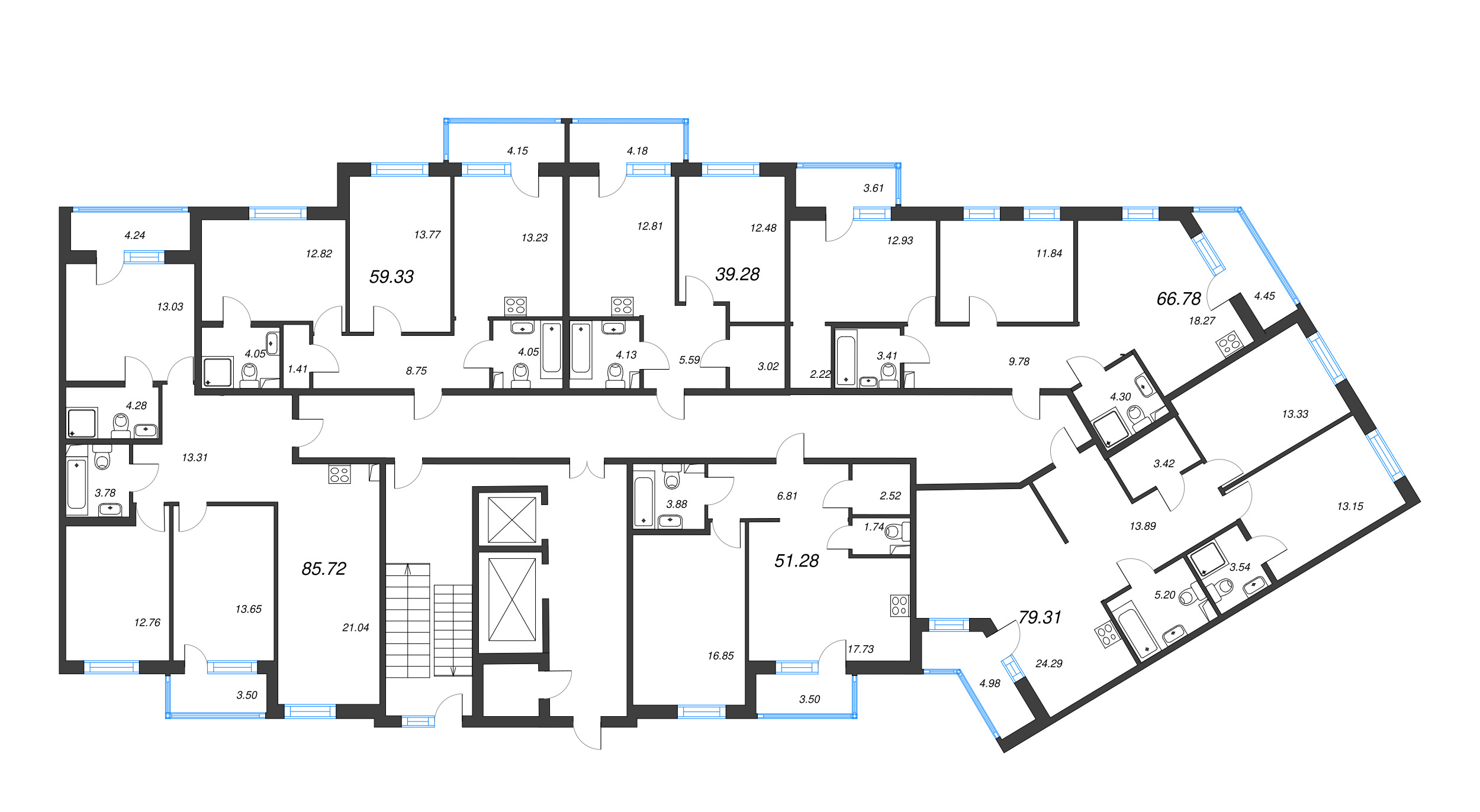 2-комнатная (Евро) квартира, 51.28 м² в ЖК "Энфилд" - планировка этажа