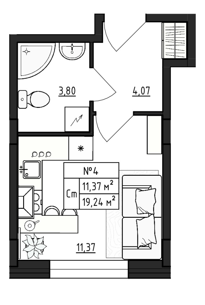 Квартира-студия, 19.24 м² в ЖК "Верево Сити" - планировка, фото №1