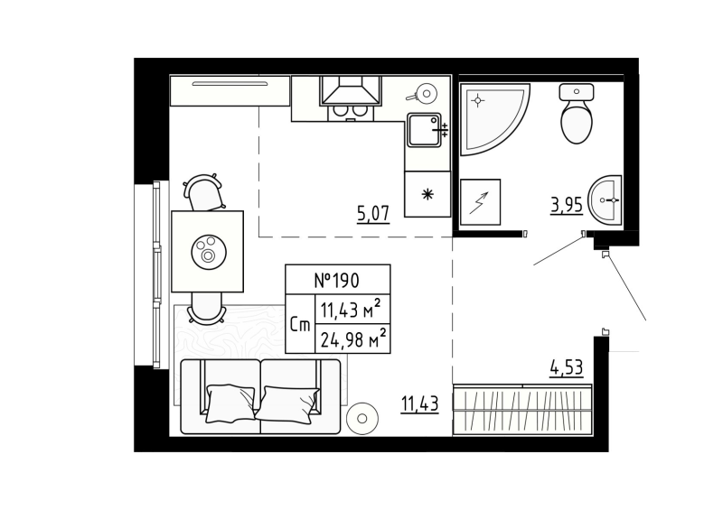 Квартира-студия, 24.98 м² - планировка, фото №1