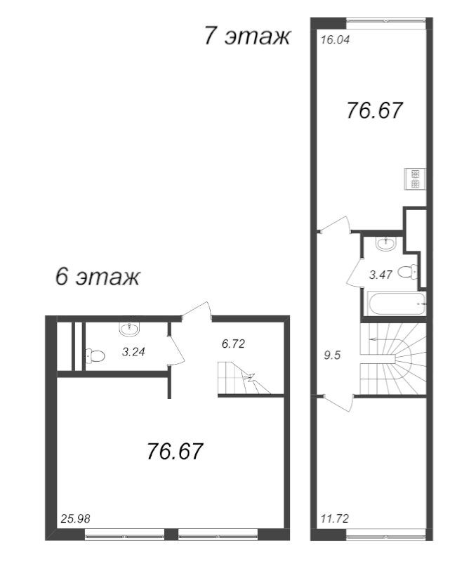 3-комнатная (Евро) квартира, 76.67 м² - планировка, фото №1
