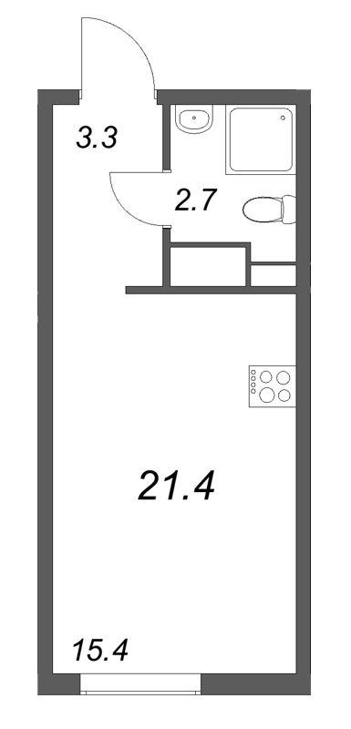 Квартира-студия, 21.4 м² в ЖК "Октябрьская набережная" - планировка, фото №1