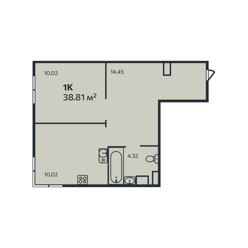 1-комнатная квартира, 38.81 м² в ЖК "Эдельвейс.Выборг" - планировка, фото №1
