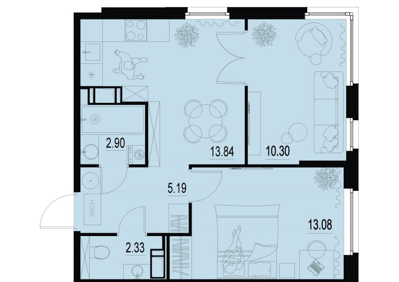 2-комнатная квартира, 47.64 м² - планировка, фото №1