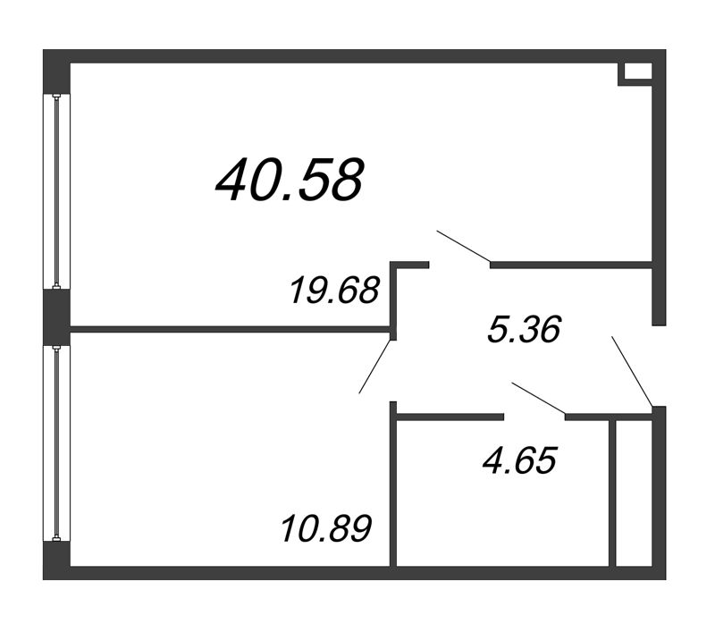 2-комнатная (Евро) квартира, 40.58 м² - планировка, фото №1