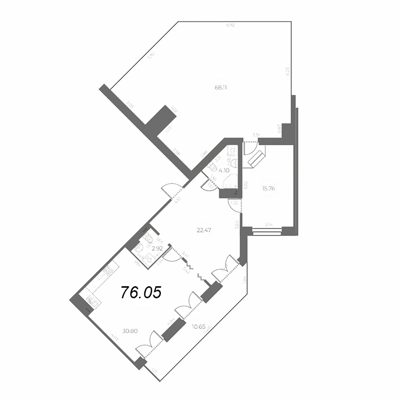 2-комнатная (Евро) квартира, 101.8 м² в ЖК "Огни Залива" - планировка, фото №1