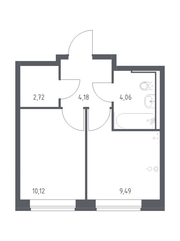 1-комнатная квартира, 30.57 м² - планировка, фото №1