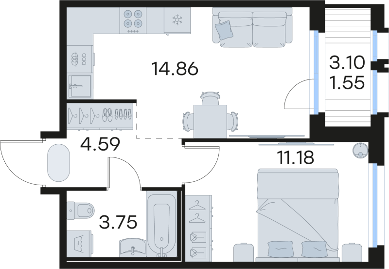 1-комнатная квартира, 35.93 м² в ЖК "GloraX Парголово" - планировка, фото №1