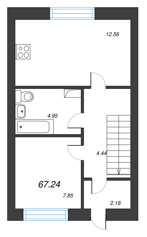 3-комнатная квартира, 67.24 м² в ЖК "Фёдоровское" - планировка, фото №1