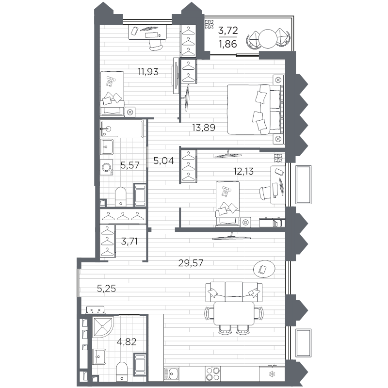 4-комнатная (Евро) квартира, 93.77 м² в ЖК "Респект" - планировка, фото №1