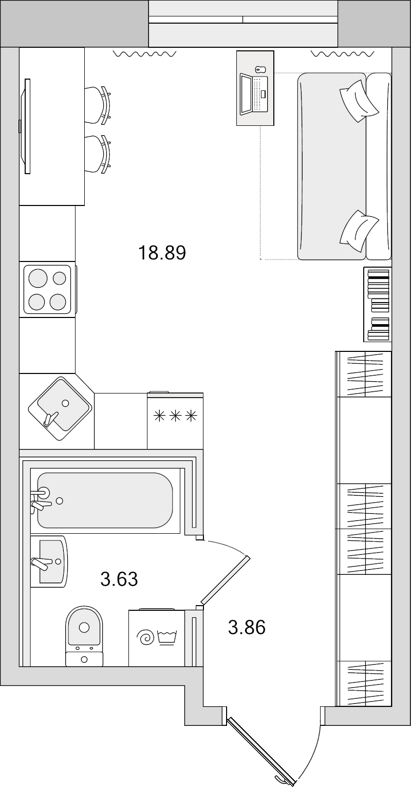 Квартира-студия, 26.38 м² в ЖК "Новые горизонты" - планировка, фото №1