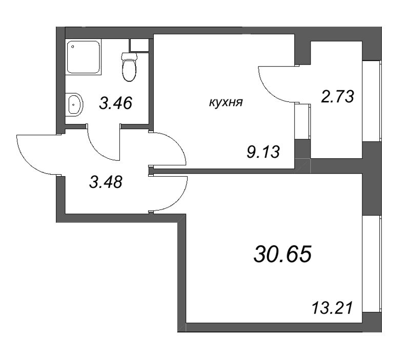 1-комнатная квартира, 30.65 м² в ЖК "Аурум" - планировка, фото №1
