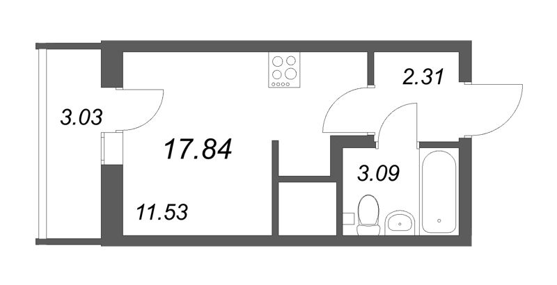 Квартира-студия, 17.84 м² - планировка, фото №1