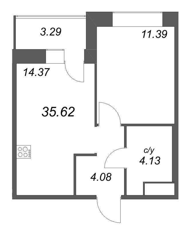 1-комнатная квартира, 35.62 м² в ЖК "Уютный" - планировка, фото №1