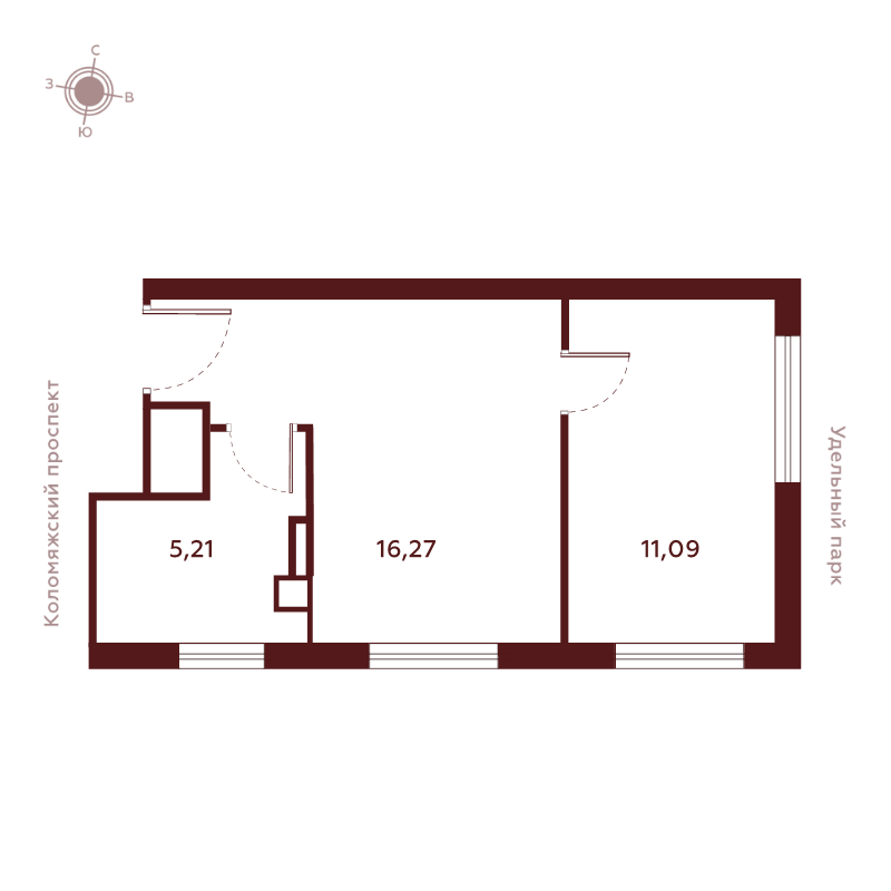 2-комнатная (Евро) квартира, 32.57 м² в ЖК "Saan" - планировка, фото №1
