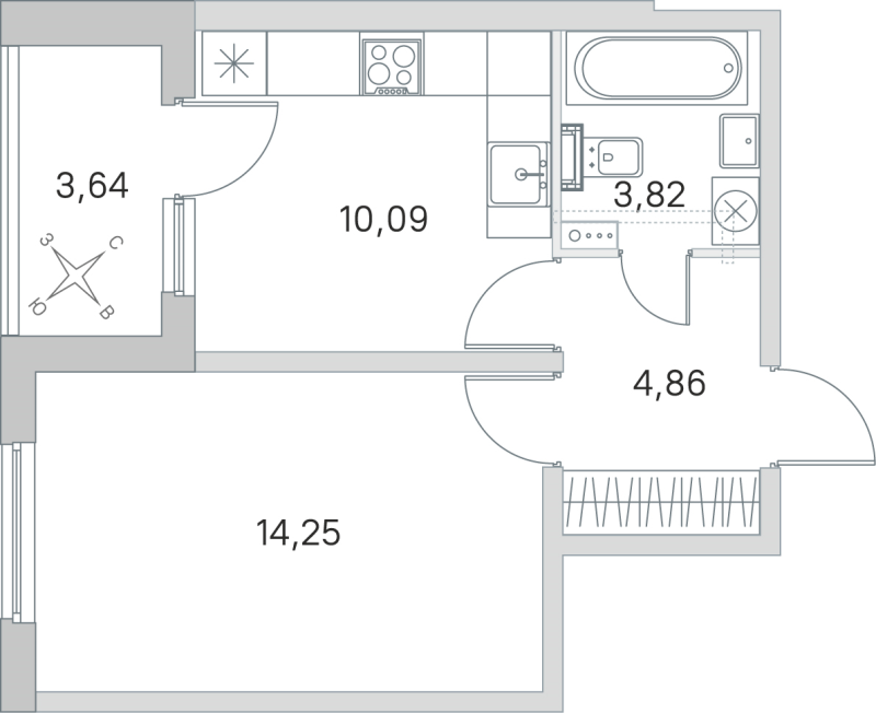 1-комнатная квартира, 33.02 м² в ЖК "Любоград" - планировка, фото №1