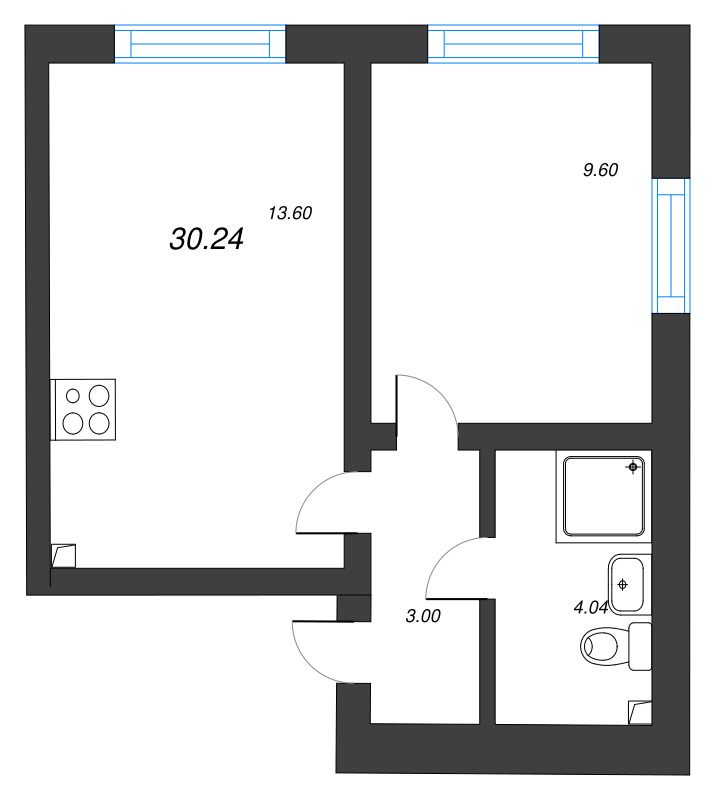 1-комнатная квартира, 30.24 м² в ЖК "Ручьи" - планировка, фото №1