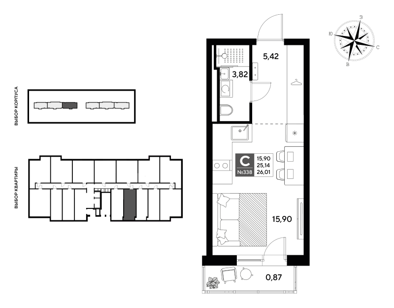 Квартира-студия, 26.01 м² в ЖК "Догма Юкки" - планировка, фото №1