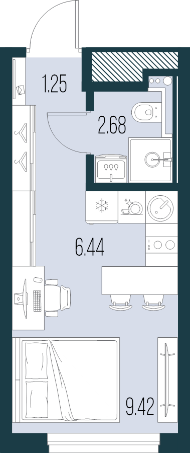 Квартира-студия, 19.79 м² - планировка, фото №1