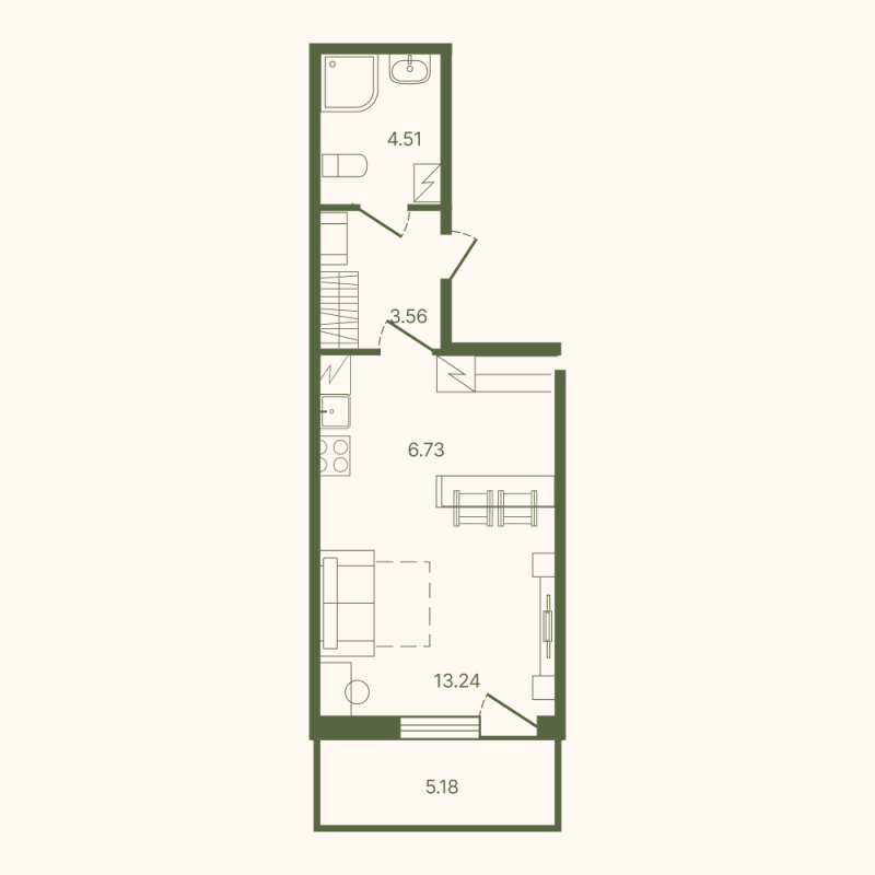 Квартира-студия, 29.6 м² в ЖК "Рауни" - планировка, фото №1