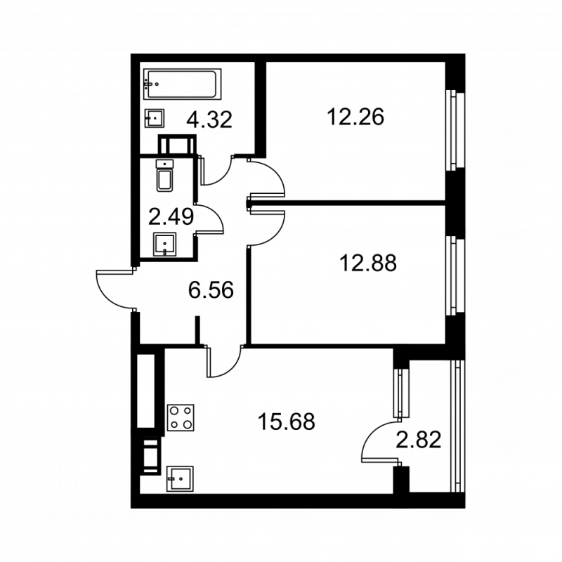 3-комнатная (Евро) квартира, 55.6 м² в ЖК "Квартал Заречье" - планировка, фото №1