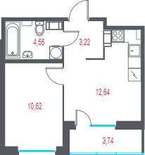 1-комнатная квартира, 32.89 м² - планировка, фото №1