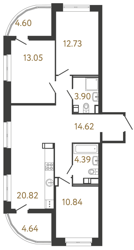 4-комнатная (Евро) квартира, 80.35 м² в ЖК "Ultra City 3.0" - планировка, фото №1