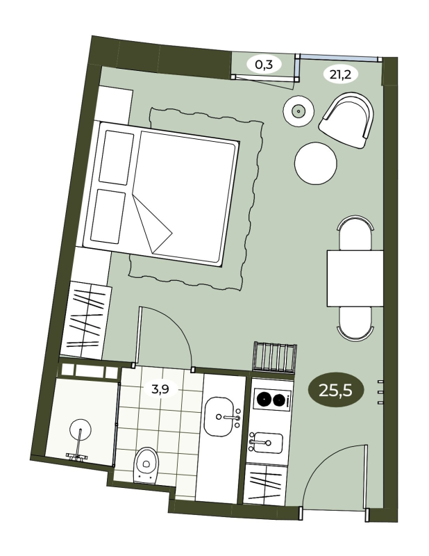 Квартира-студия, 25.4 м² в ЖК "Место в Рощино" - планировка, фото №1