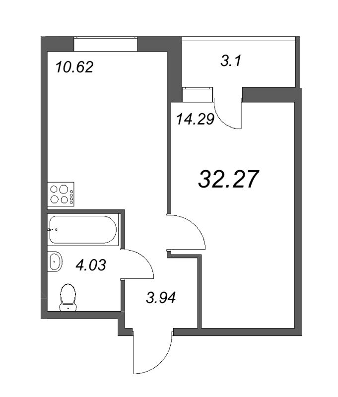 1-комнатная квартира, 37.19 м² в ЖК "Новые горизонты" - планировка, фото №1