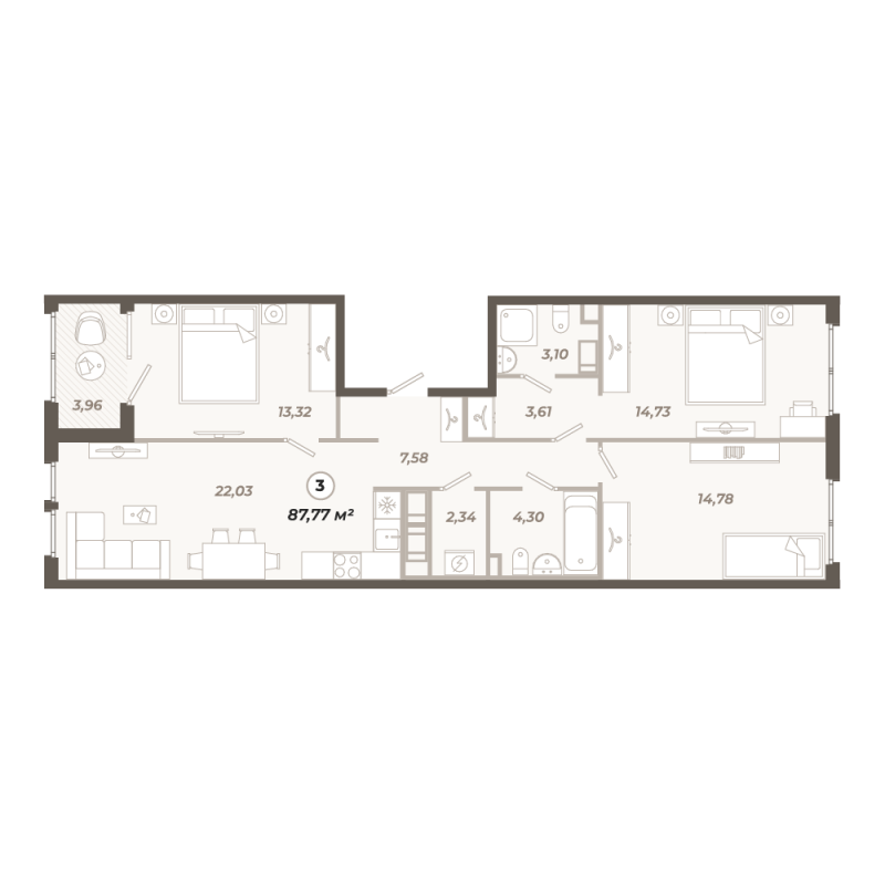 4-комнатная (Евро) квартира, 87.77 м² в ЖК "Знатный" - планировка, фото №1