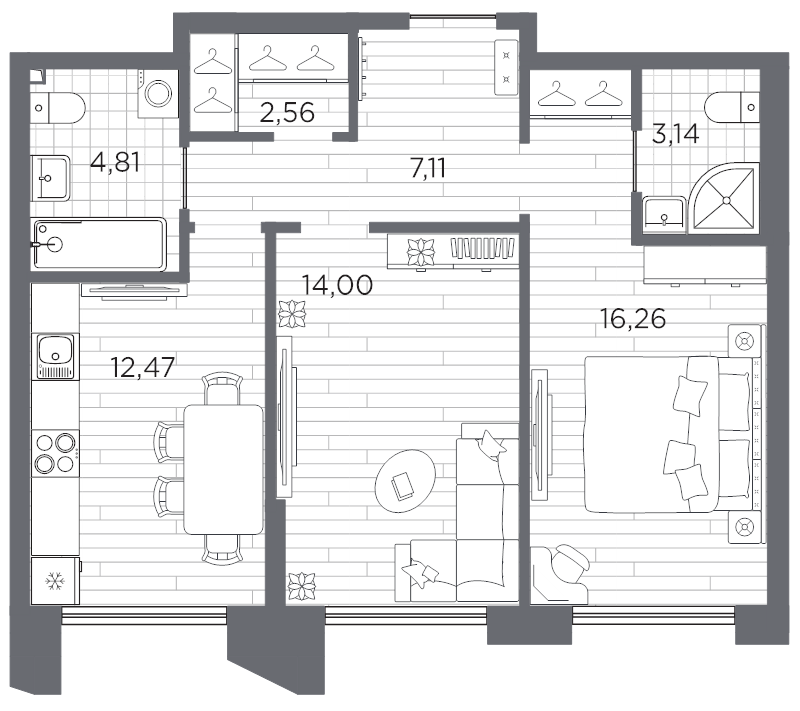2-комнатная квартира, 60.35 м² в ЖК "Галерная гавань" - планировка, фото №1