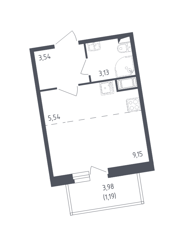 Квартира-студия, 22.55 м² - планировка, фото №1
