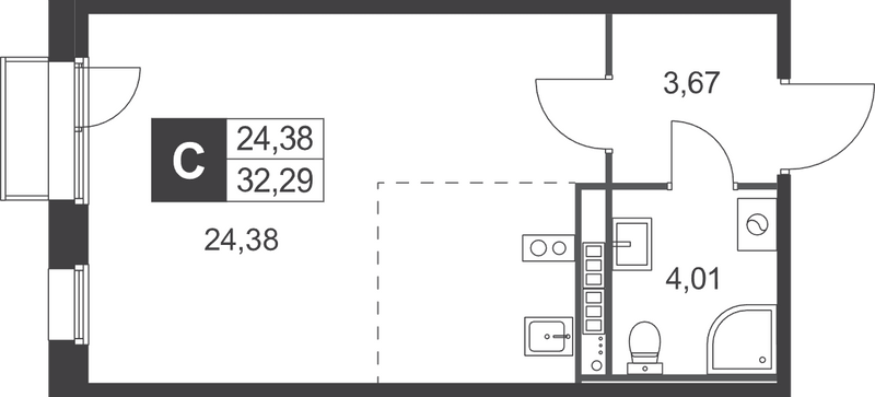 Квартира-студия, 32.29 м² в ЖК "Слобода" - планировка, фото №1