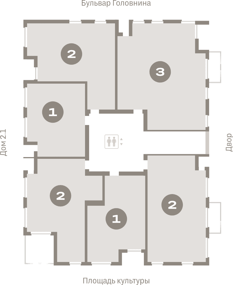 2-комнатная (Евро) квартира, 55.5 м² в ЖК "Северный ветер" - планировка этажа