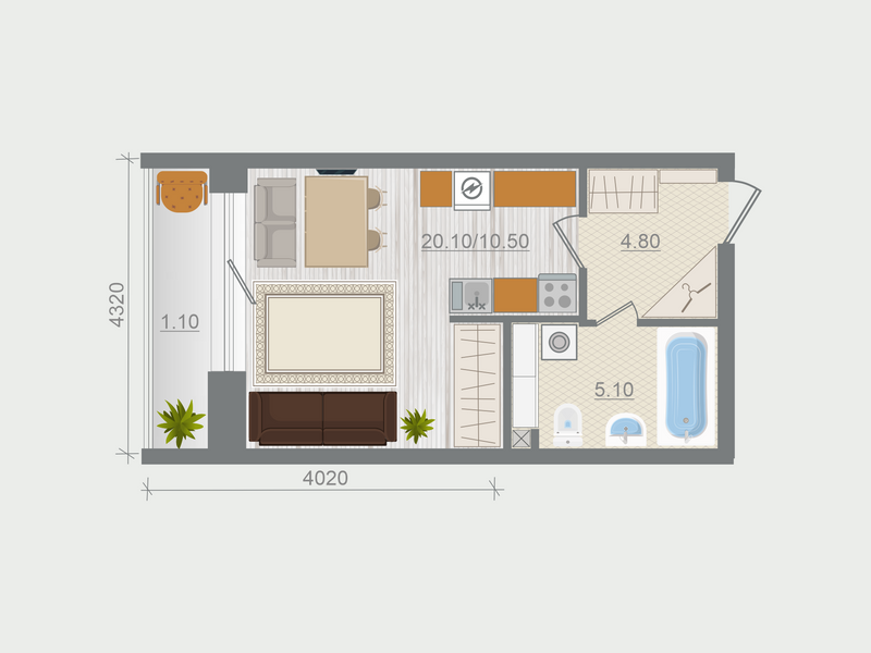 Квартира-студия, 30 м² в ЖК "Эко Квартал Гармония" - планировка, фото №1